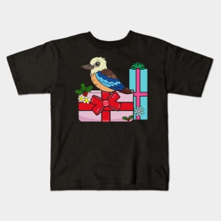 Christmas Kookaburra Standing on Presents Kids T-Shirt